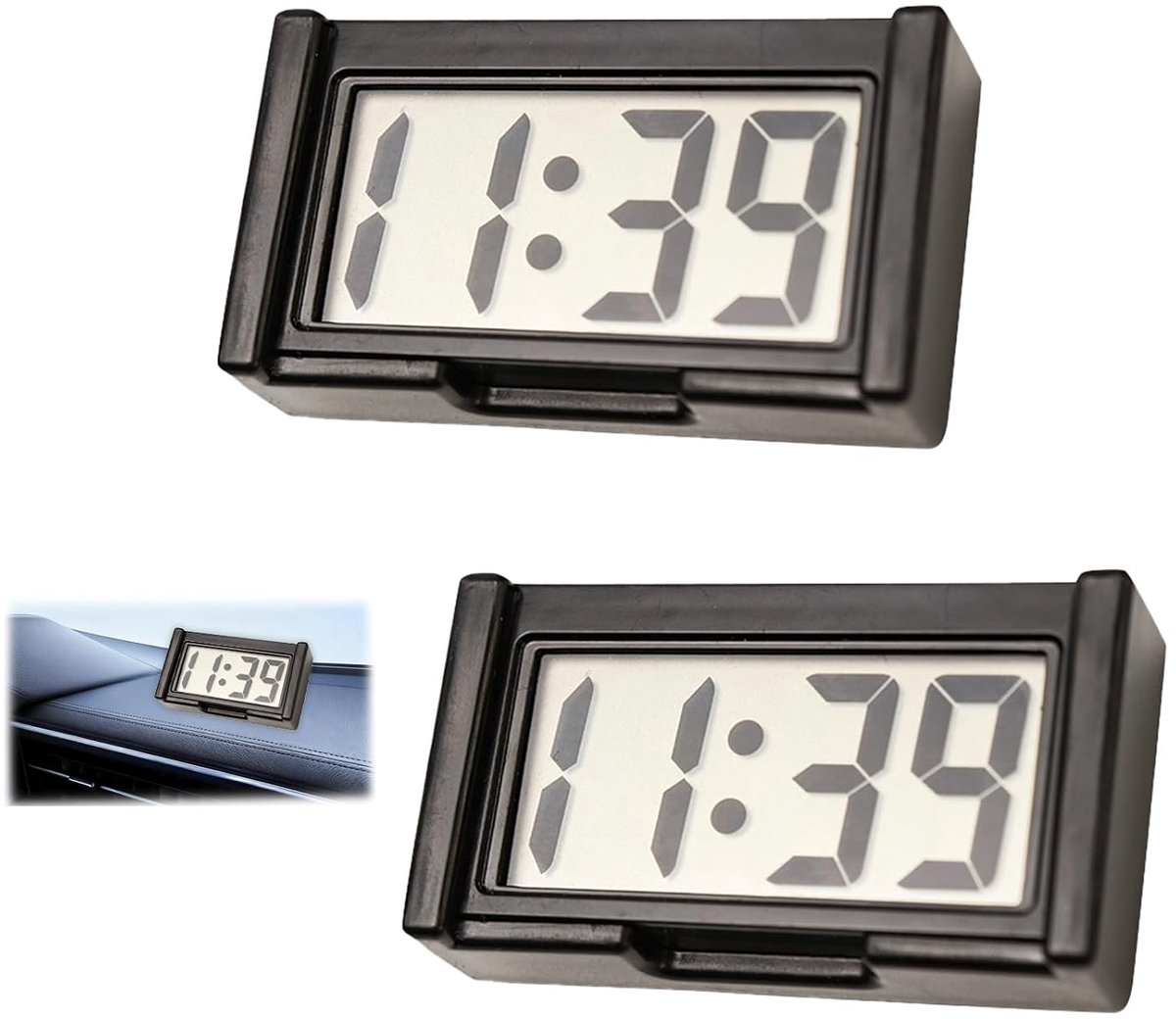 Digitale klok mini - compacte 2-delige set - led-weergave tijd en datum - eenvoudig instelbaar voor auto en outdoor - ShopVlot