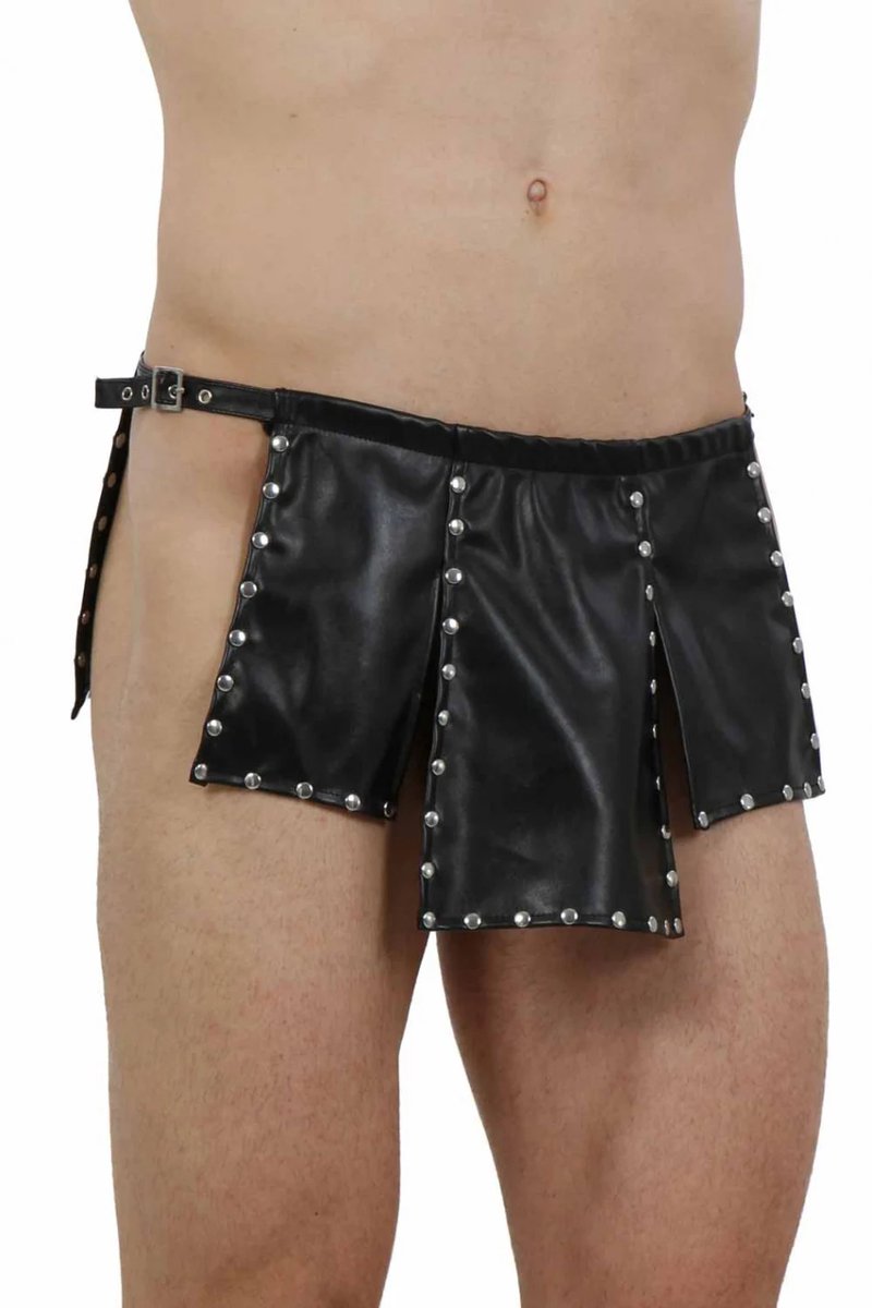 Zwart Synthetisch Leren Gladiator Kostuum voor Heren - Handgemaakt Carnavals- en Feestkleding in Maten XS tot XL