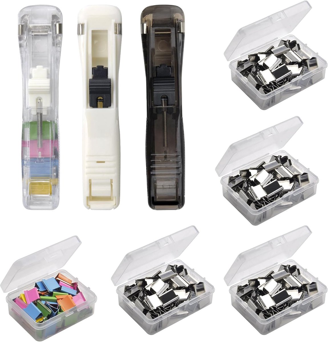 Clip dispenser 3 pack - herbruikbare portable clip dispenser - sterke metalen klemmen - ideaal voor kantoor en school - ShopVlot