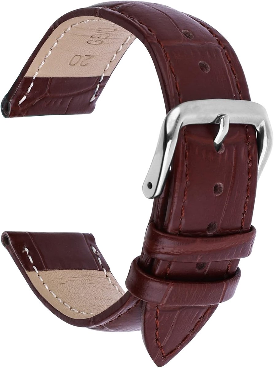 Horlogeband 22 mm - zwart vintage leer - met roestvrijstalen gesp - eenvoudig te verwisselen - ShopVlot