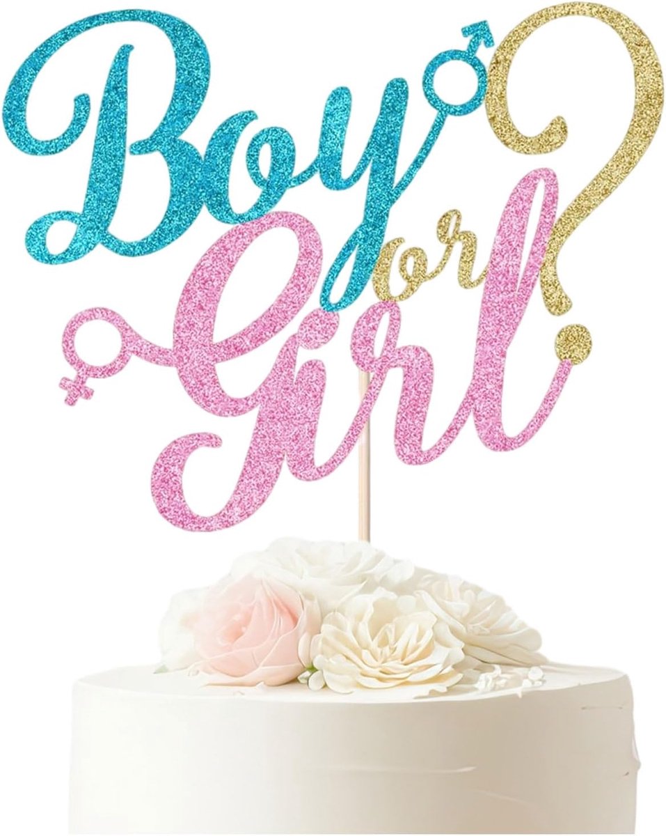 Cake topper - gouden glitter - gender reveal - feestdecoratie voor babyshower - ShopVlot