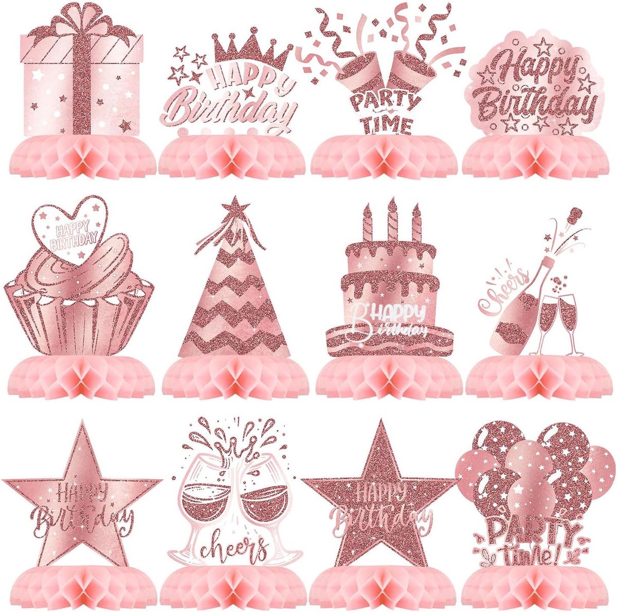 Feestdecoratie - 12 Stuks Roze Goud - Hexagonale Tafeldecoratie - Perfect voor Verjaardagsfeestjes - ShopVlot