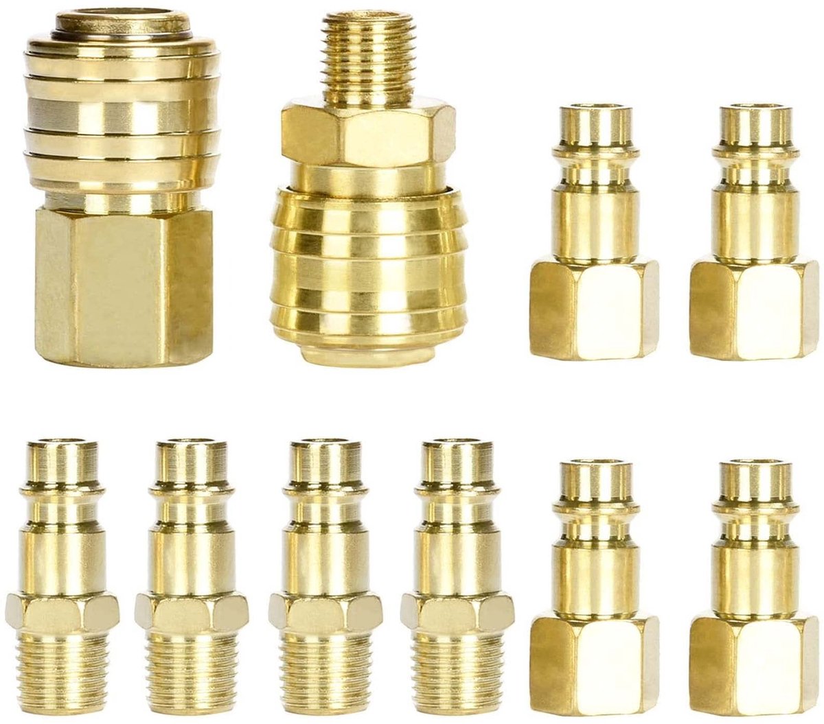 Dailygoods- Persluchtkoppelingsset 10-delig - Snelkoppeling 1/4 inch - Luchtcompressor Fittingen - Accessoires met Ventiel - Binnendraad - Hoogwaardige Afwerking - Luchtkoppeling