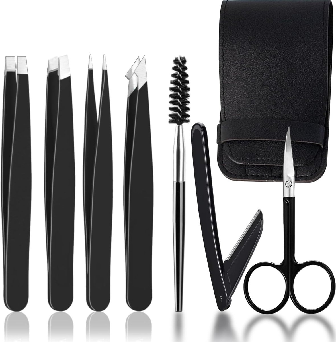 Tweezers set 7-delig - roestvrij staal - kleurrijke design - perfect voor gezichtshaarverwijdering - ShopVlot