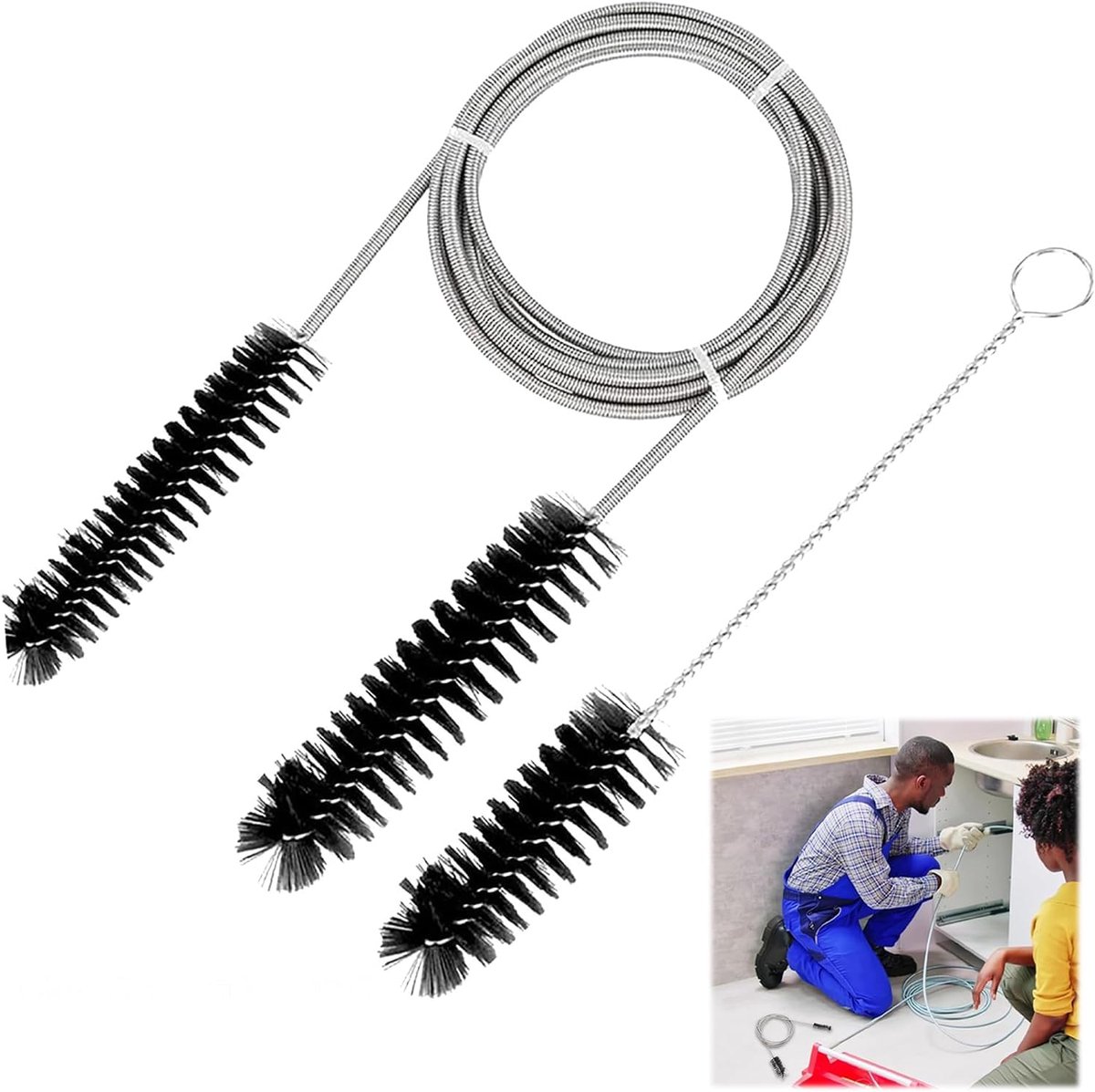 Afvoerborstel 200 cm - flexibele reinigingsspiraal - voor smalle leidingen - verwijdert vocht en schimmel - ShopVlot