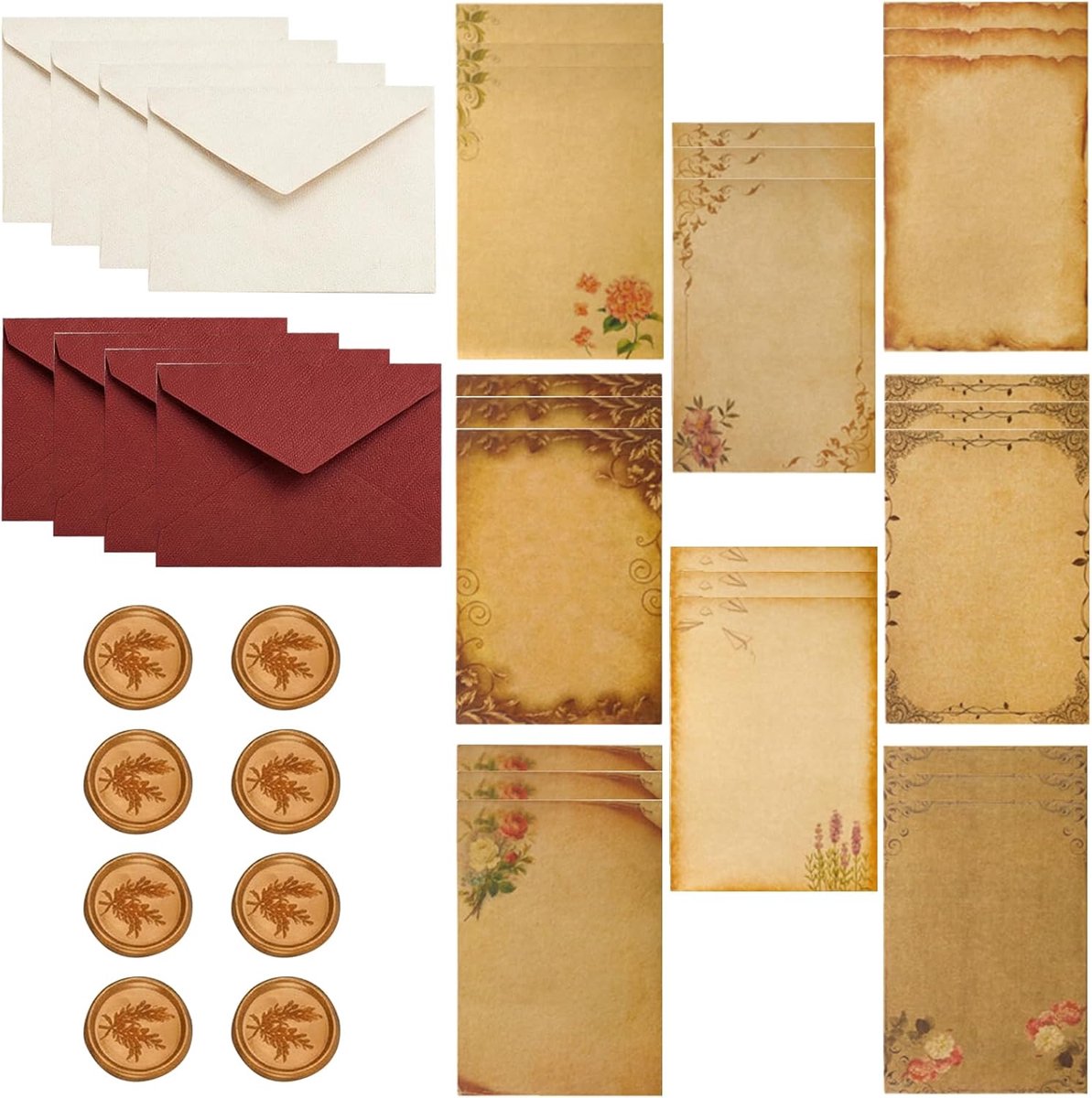briefschrijfset 24 vellen A5 - kraftpapier met gouden wasafdichtingen - vintage stijl - perfect voor kalligrafie - ShopVlot