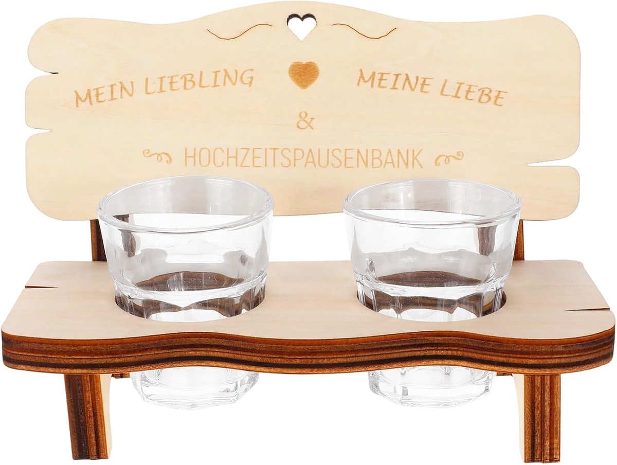 Bruiloftscadeaus voor bruidspaar, huwelijkscadeau-ideeën, borrelbank met 2 borrelglazen, rustieke houten plank met - ShopVlot