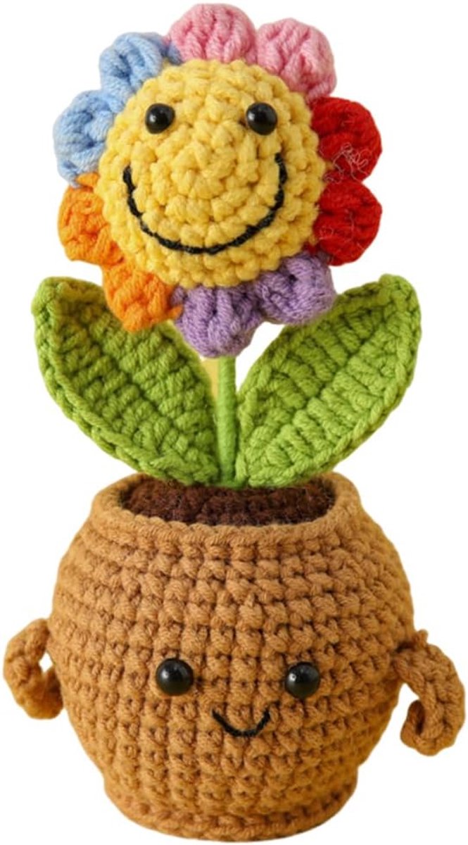 Gebreid zonnebloemspeelgoed, 1 grappig artikel, positief, gehaakte bloemen, cadeau voor hem, mannen, vrouwen - ShopVlot