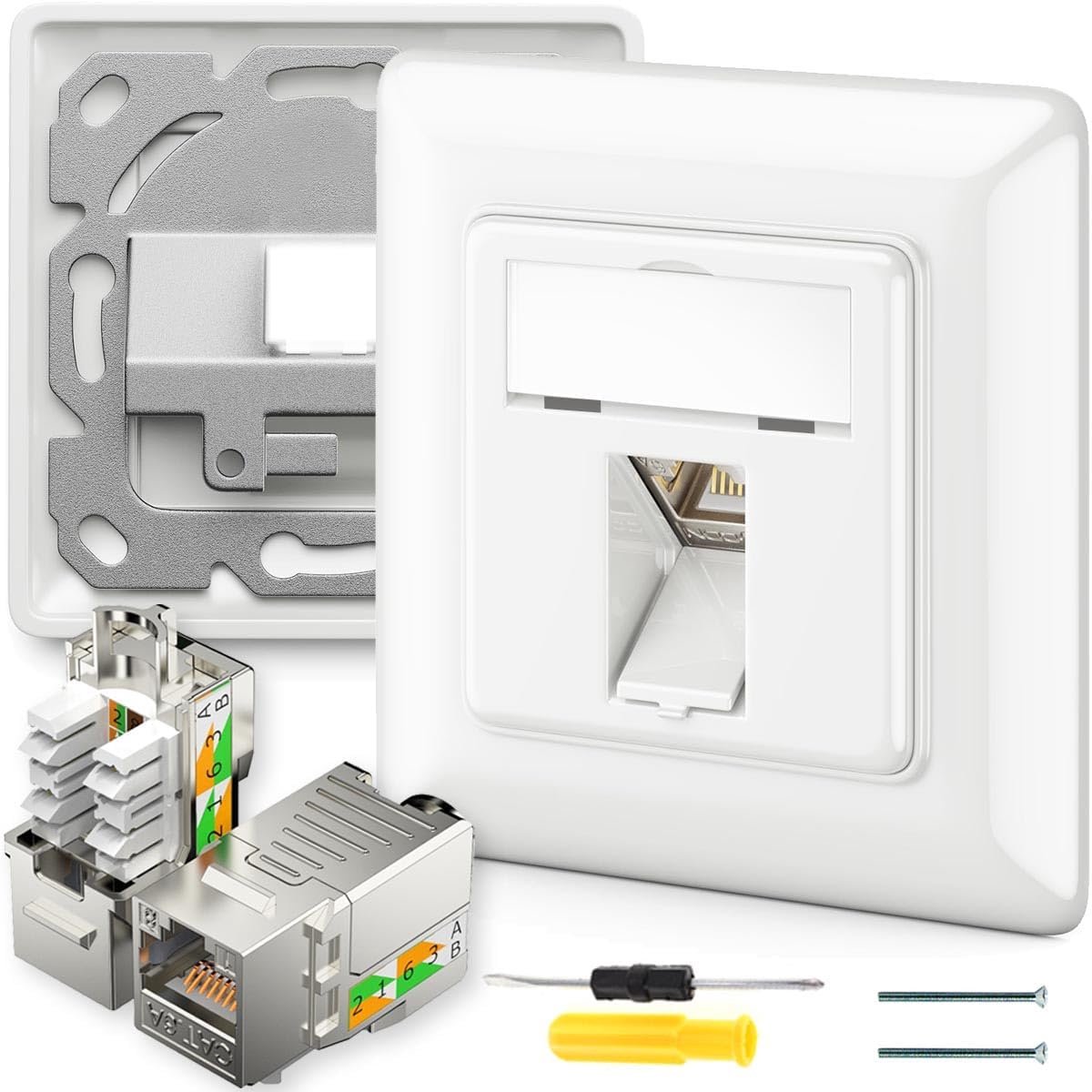2PC 1-Port CAT 6a Network Dose Unterputz+2X CAT 6a Keystone RJ45 Modul CAT6a Universal Network Dose LAN Ethernet - ShopVlot