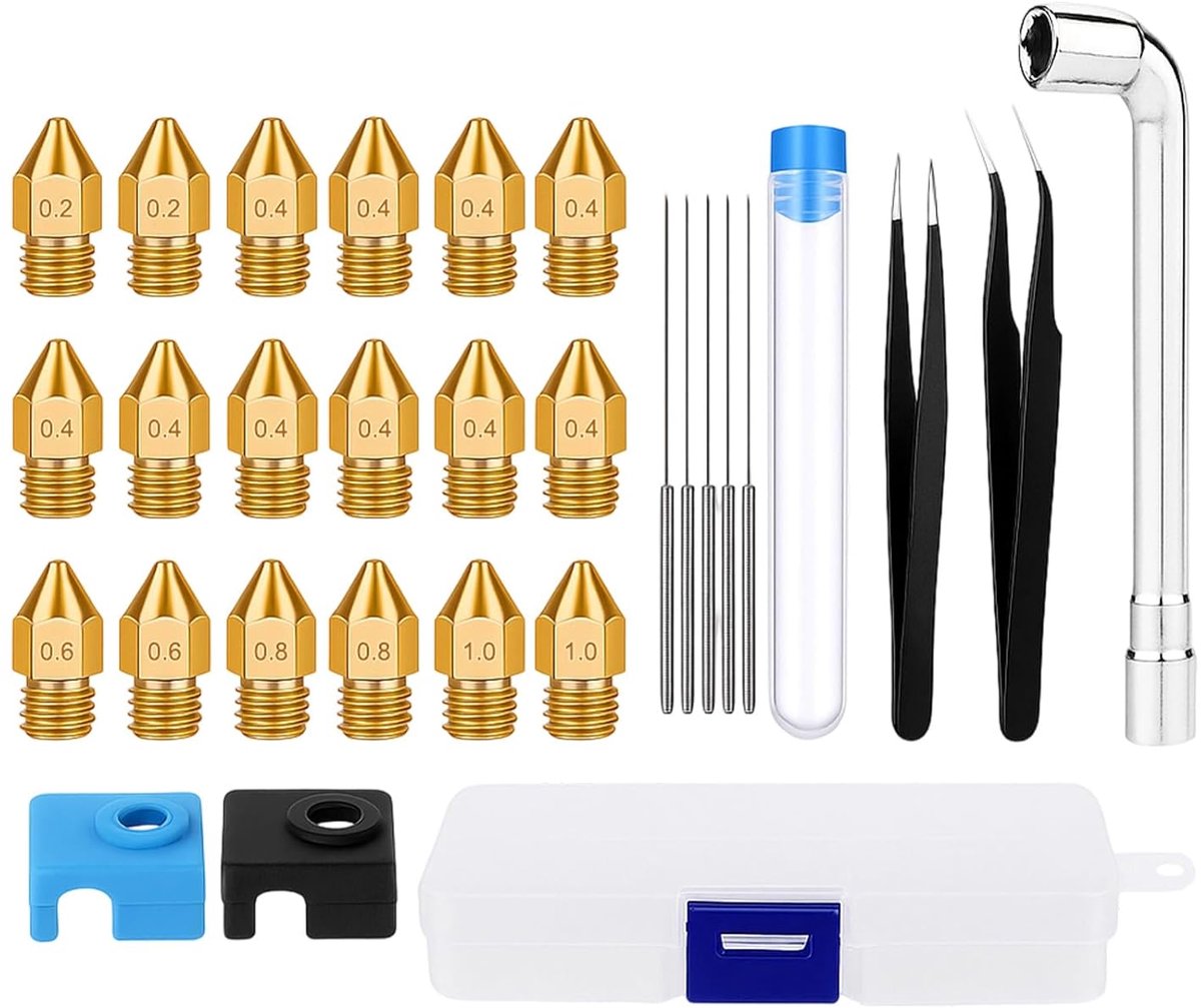 3D printer nozzle set 30-delig - 18 messing MK8 nozzles - 0.2/0.4/0.6/0.8/1.0mm - nauwkeurige afdrukresultaten - ShopVlot