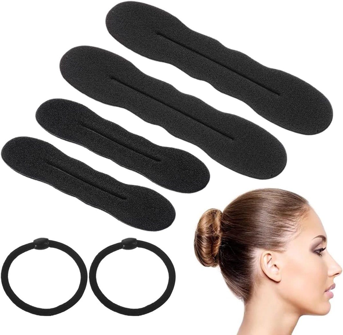 Bun Shapers Donut Tool Set - 4-delig - Zwart leer - Creëer elegante kapsels - ShopVlot