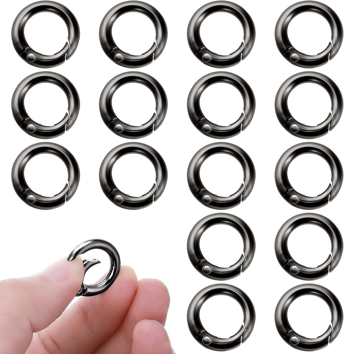 Mini karabijnhaak 16pcs - 2cm zwart - met splitring - ideaal voor DIY sleutelhangers - ShopVlot
