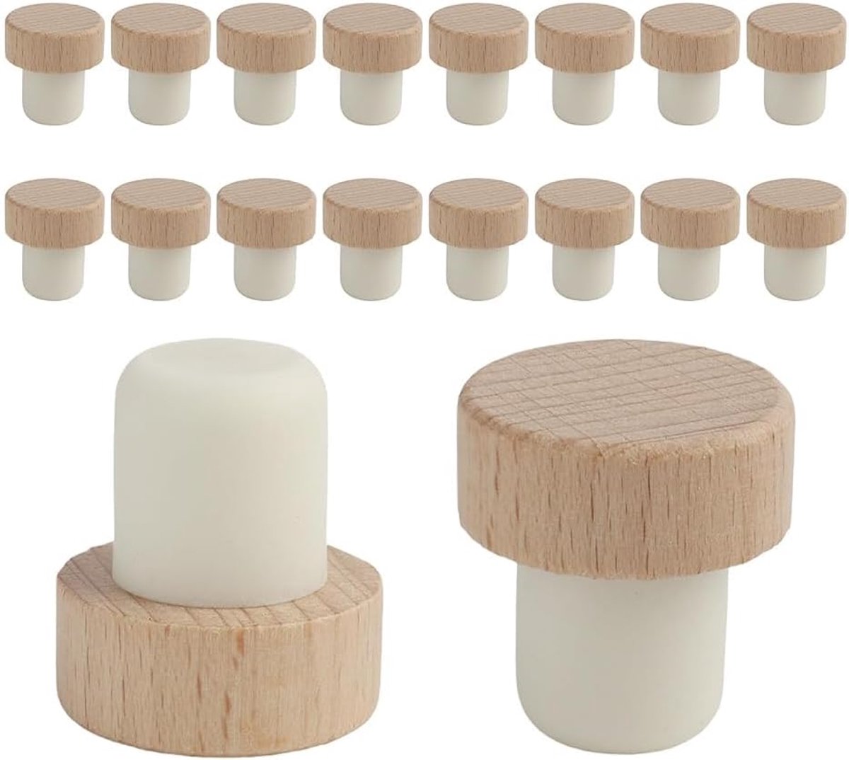 Houten wijnkurken T-vorm - 16 stuks - duurzaam hout en rubber - voor het afsluiten van flessen - ShopVlot