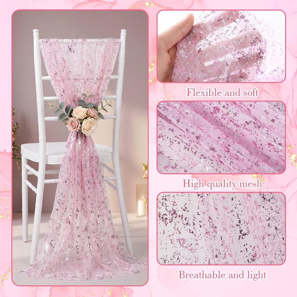 Tafellopers Roze 70x300 cm - Glitter Metallic Folie Tule - Elegant gaasdoek voor bruiloften - ShopVlot