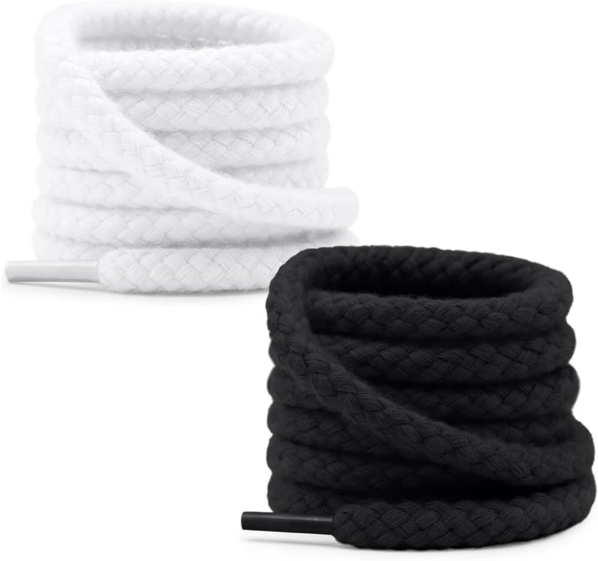 Veters rond 6 mm - katoenmix - vervanging voor sneakers - wit en zwart 140 cm - ShopVlot