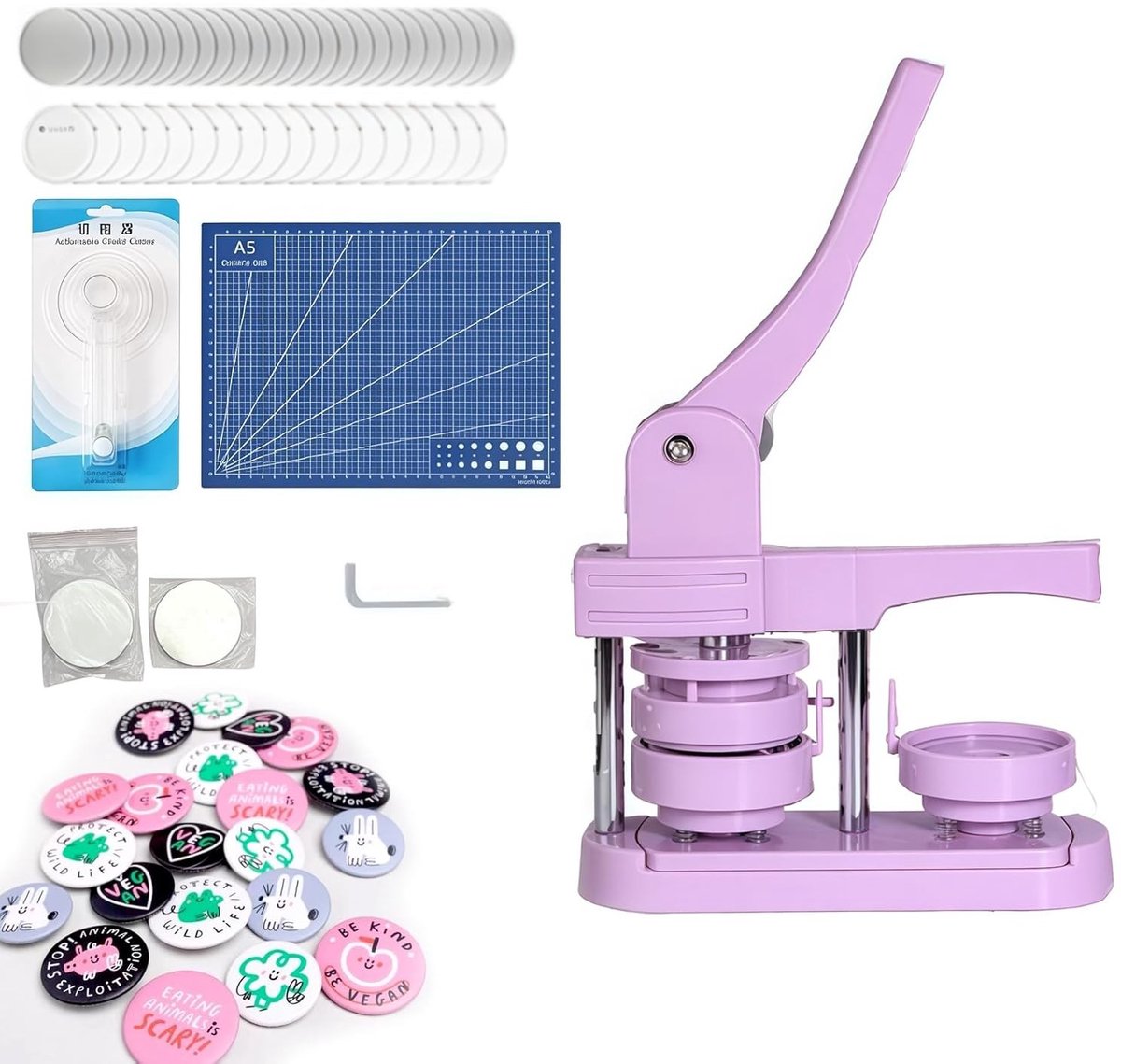 Badge Maker 58mm voor DIY Emblemen, Handmatige Button Pers met 100 Accessoires en Cirkel Snijder voor Feestjes, Ambachten en Cadeaus
