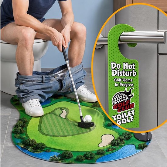 Mini-potje golfset - toiletgolf met putmat - 2 golfballen en vlaggenstok - leuk toiletspel voor tijdens het wachten - ShopVlot van MINI — afbeelding 3