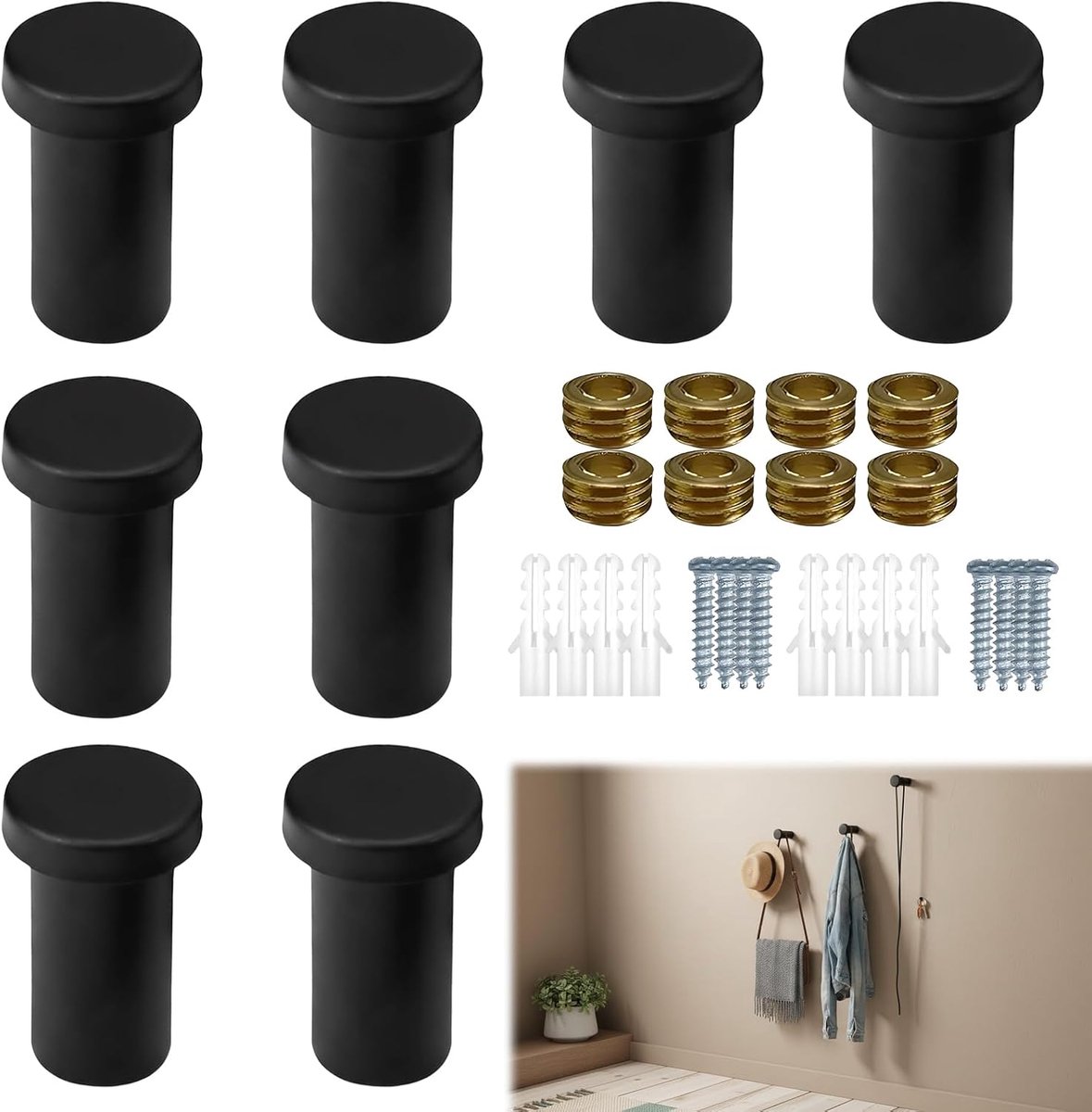 Handdoekhaken 35 mm - Ronde kledinghaken - Zwart roestvrij staal - Ideaal voor badkamer en keuken - ShopVlot