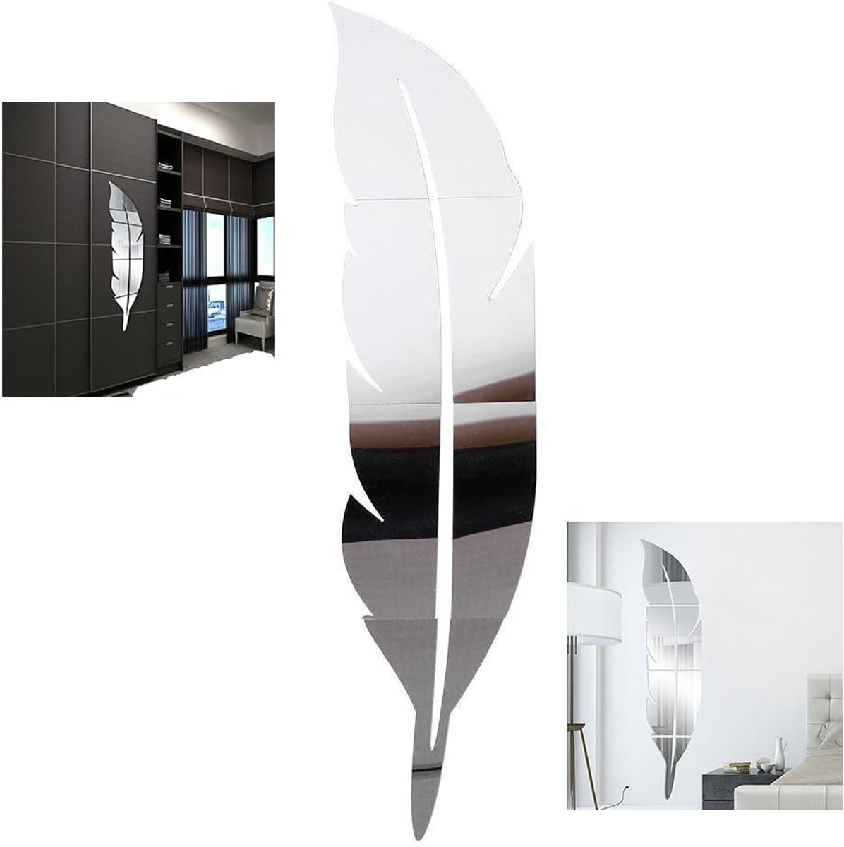 Spiegeldecoratie veer - 3D wandsticker - zelfklevend en waterproof - unieke creatie voor uw interieur - ShopVlot