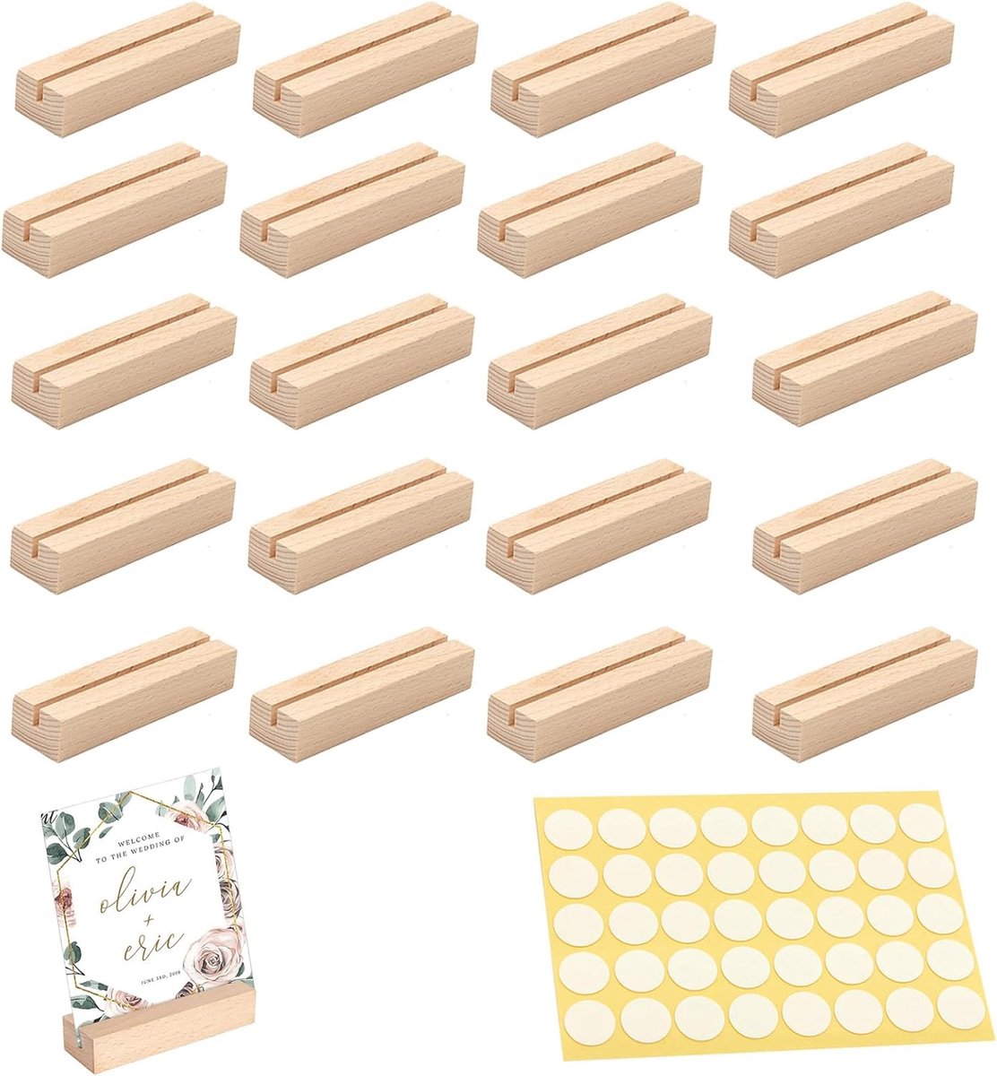 Houten Kaarthouders Set van 20 - 10x3x2cm - Beuken - Voor Tafelnummering en Foto's - ShopVlot