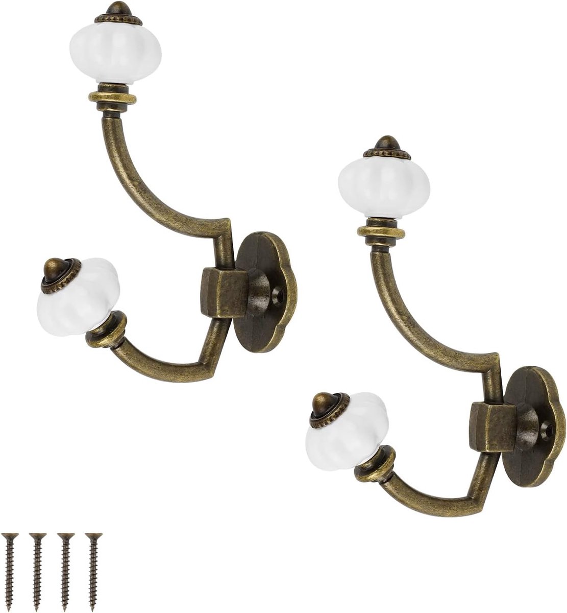 Retro kledinghaken 14 x 9,5 cm - vintage haak met keramiek - bronzen wandhaak - stijlvol en functioneel - ShopVlot