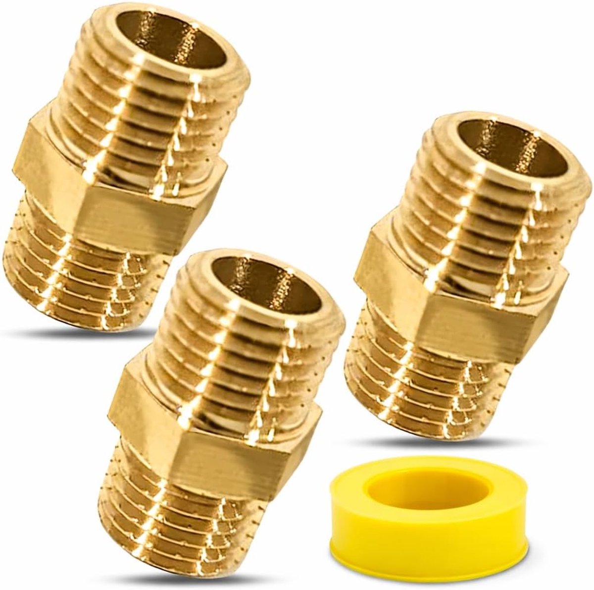Double Nipple 1/4″ Brass – 3-Pack - BSP Male Thread Coupling – Hexagonal Fitting – For Water Gas Oil - ShopVlot