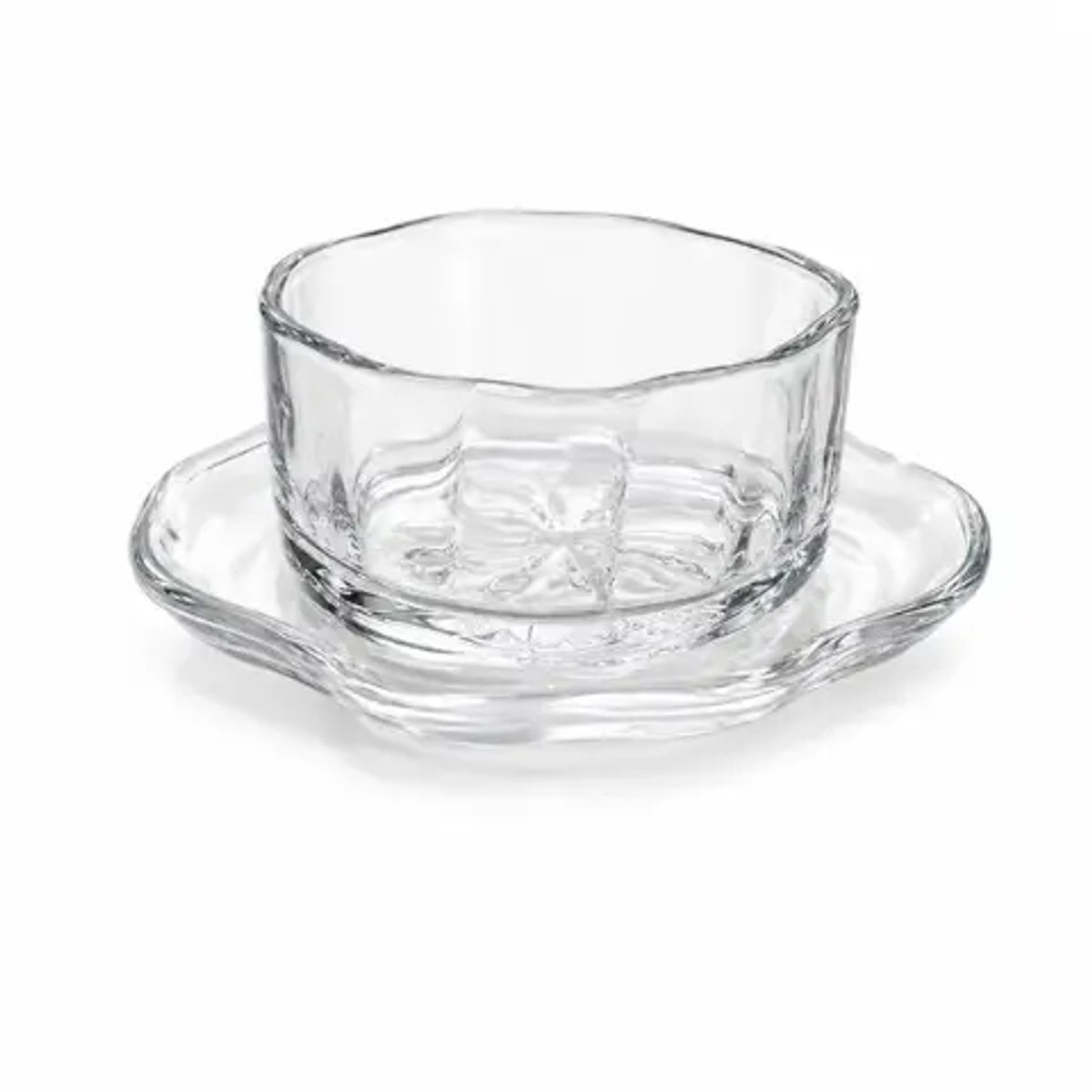 Heldere wave schaaltjes 12-dlg – golvend design – 10x10x5cm + onderzetters 15x13cm