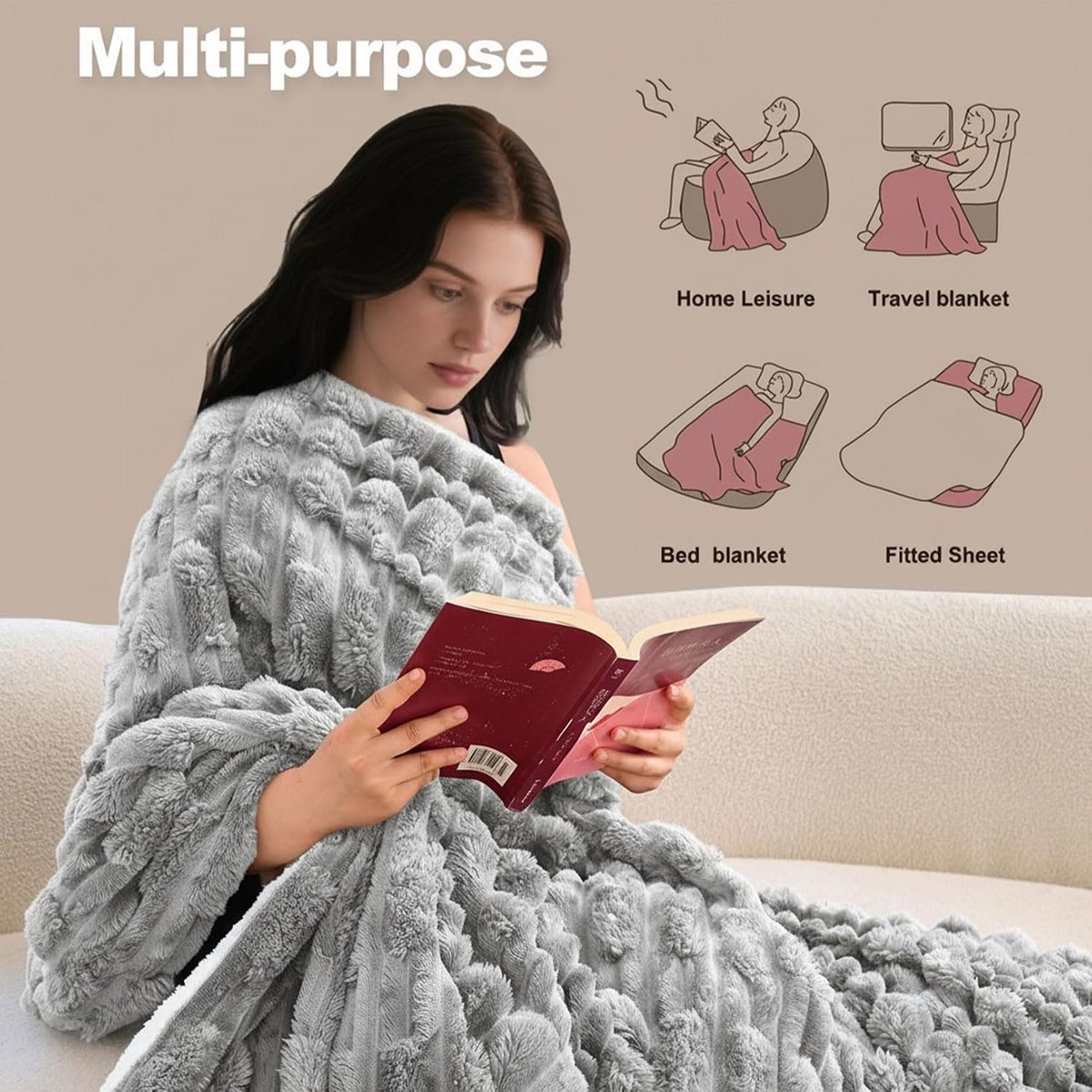 Knuffeldeken, wollig met prachtige zachte textuur, extra warm voor de winter, ideaal als bankdeken en bedsprei, goed - ShopVlot