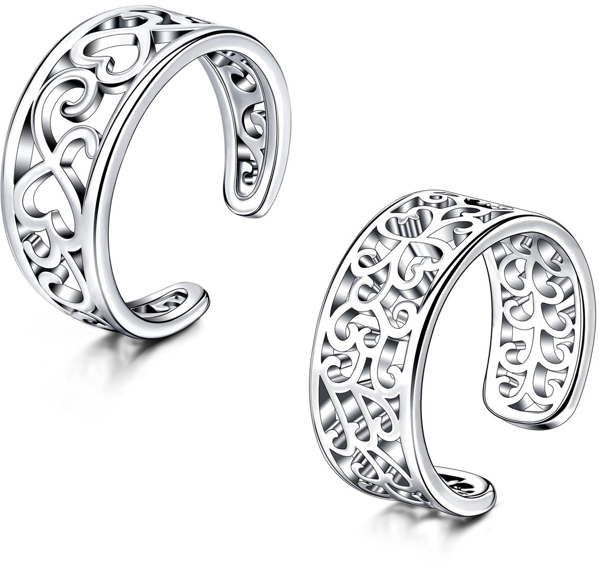 Solidchoice - Vintage Verstelbare Teenringen voor Mannen en Jongens - Zilver en Zwart