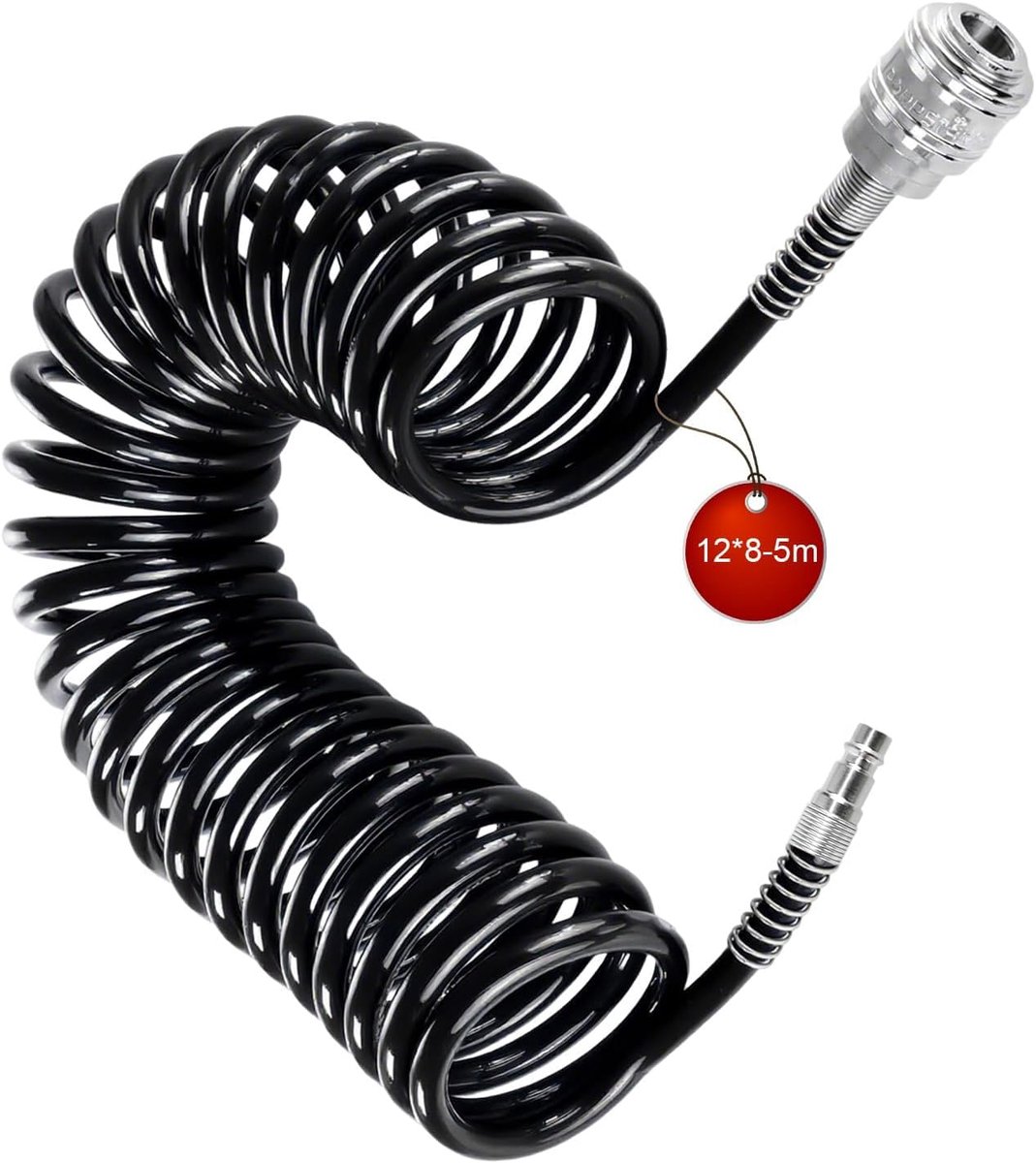 Compressor Hose max 12 Bar, 8 x 12 mm Air Hose with 1/4 inch Connection, 5 m Compressed Air Hose, black, for Gas Supply - ShopVlot