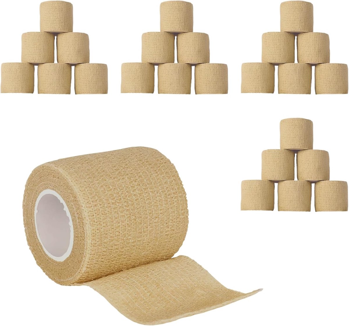 PARFCO 24 stuks samenhangend verband, 5 cm × 4,5 m, plakband, lichtbruin, zacht, cohesive band, geschikt voor polsen - ShopVlot