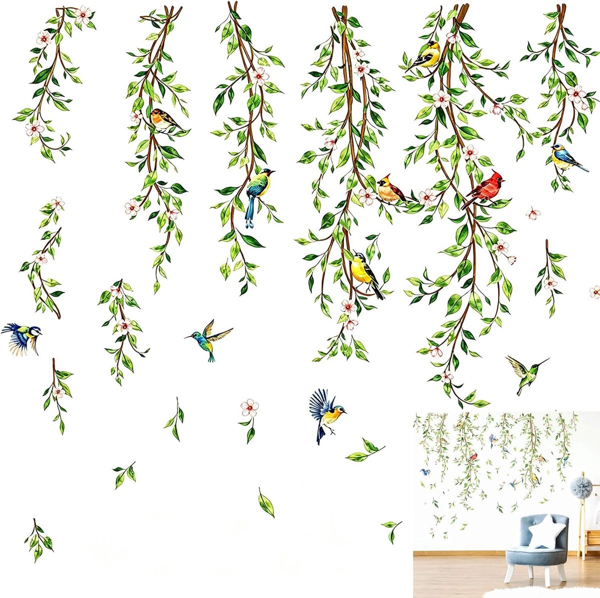 Planten Muurtattoo Woonkamer, Muursticker Slaapkamer Volwassenen Hangende Groene Muurstickers Slaapkamer Muurtattoo - ShopVlot