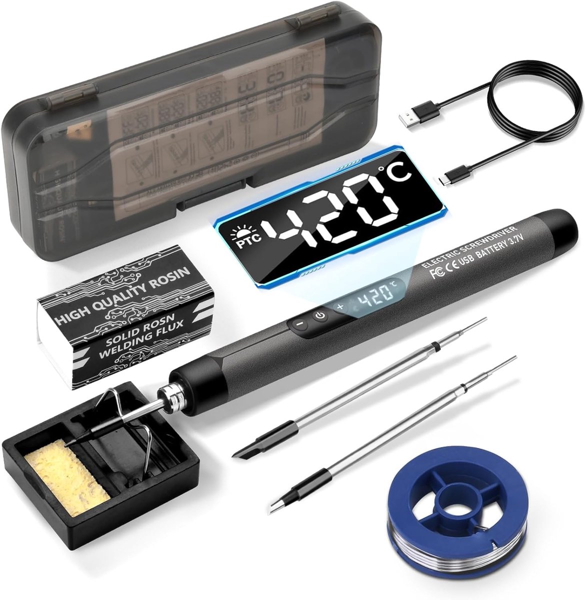 diymore Battery Soldering Iron Set, USB Wireless Soldering Iron Set, 5 Speed Adjustable Temperature 260°C-420°C, 3 - ShopVlot