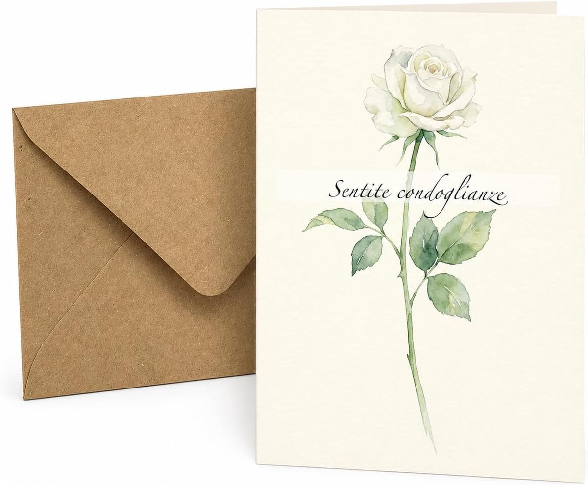 the lazy panda card company Rouwkaart met witte roos, 18 x 13 cm, doos 300 g/m², met elegante zwart-gouden envelop (1) - ShopVlot
