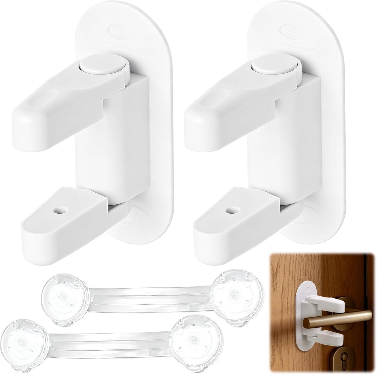 2 stuks wit kinderveilig deurhendelslot en kinderbeveiliging voor kast, babyveiligheid deurgreepslot - ShopVlot