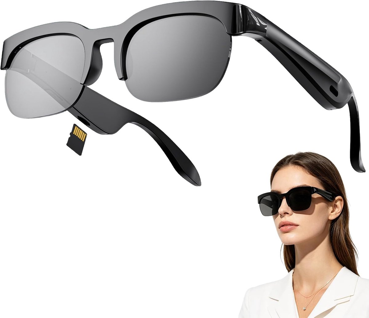 Smart Audio Sunglasses, Bluetooth Intelligent Sunglasses with Dual Microphone Speaker, Support SD Cards, Bluetooth 6.0 - ShopVlot