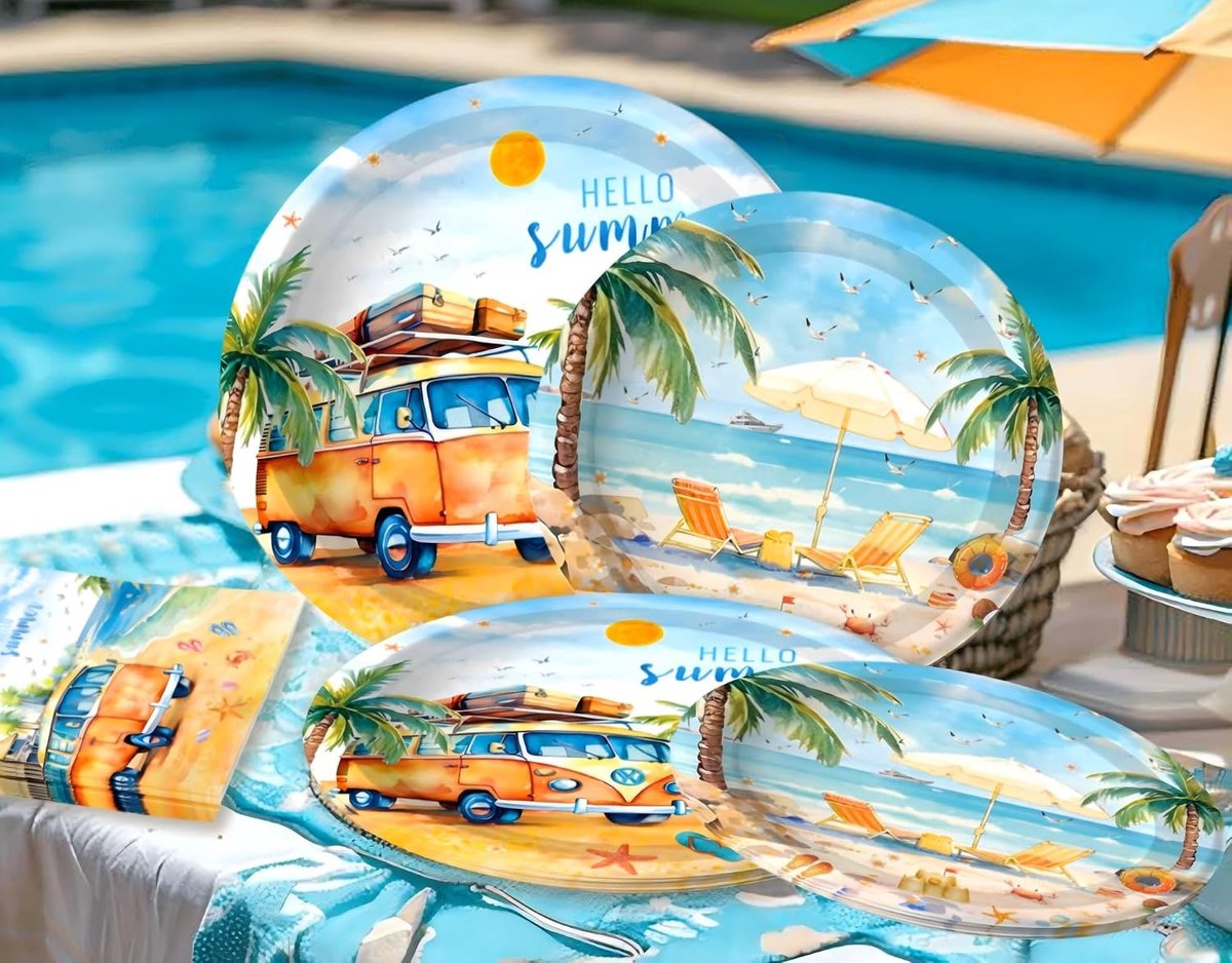 Beach Party Tableware Set Underwater Party Plates Cups Napkins Cups - ShopVlot