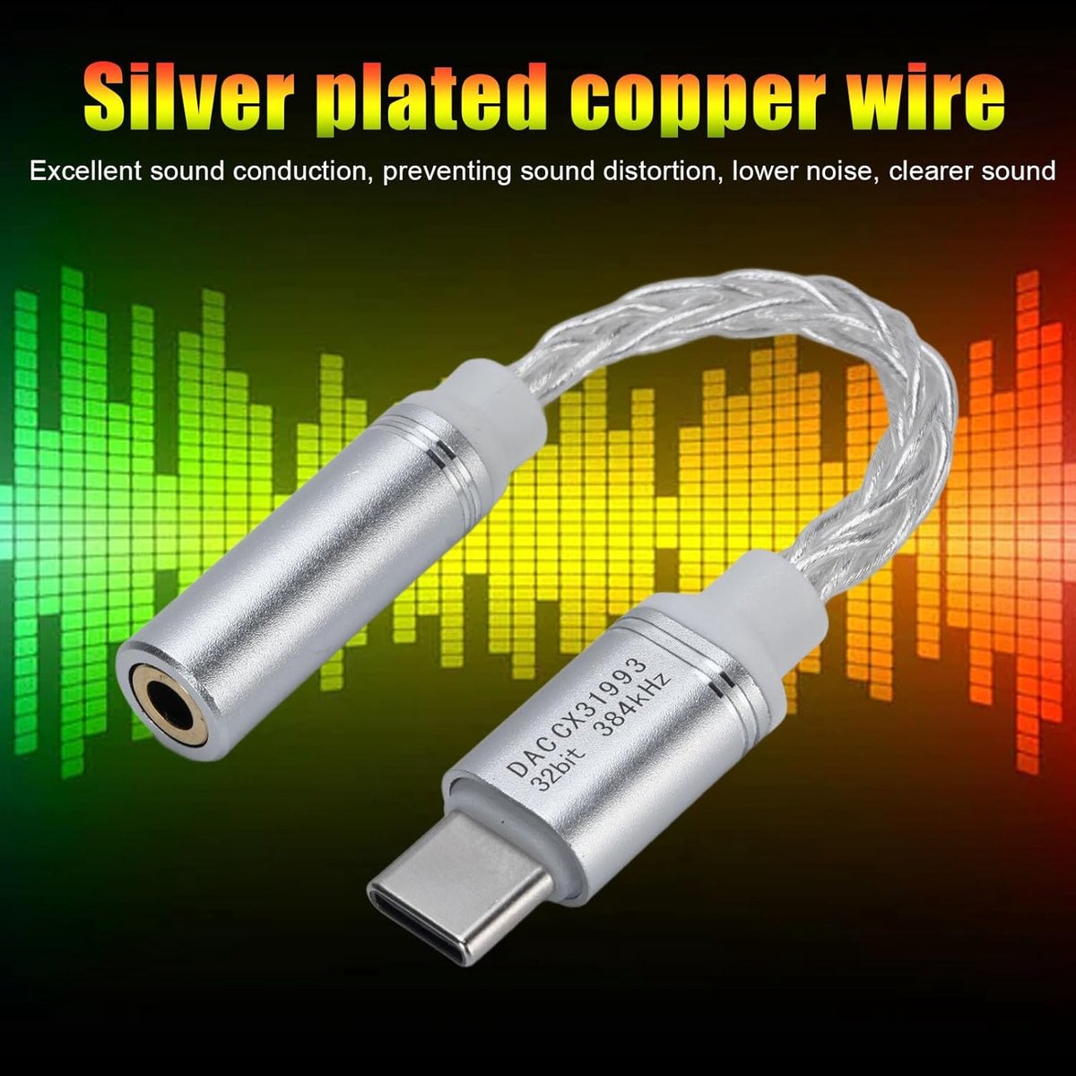USB C to 3.5mm audio headphone adapter, silver plated copper USB C to aux female audio dongle cable cable compatible - ShopVlot