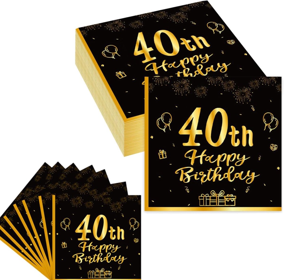 Happy 40th Birthday Black and Gold Napkins, 40pcs Black Gold 40th Birthday Decorations Paper Napkins Happy Birthday - ShopVlot