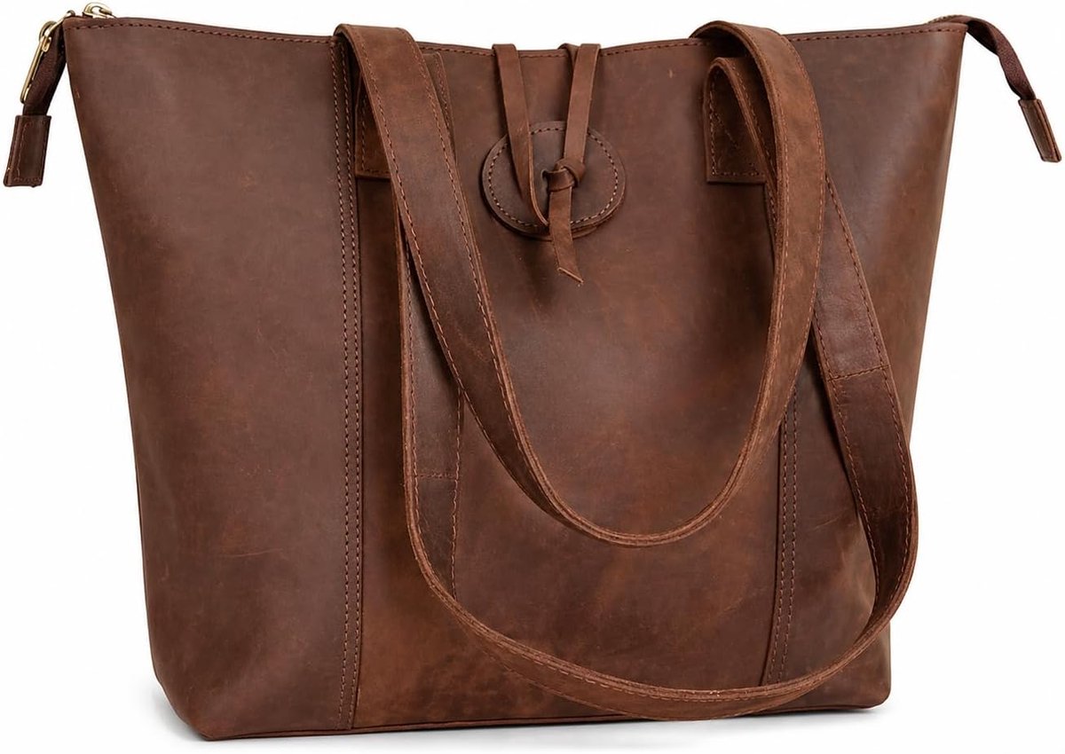 Dames schoudertas groot - vintage volnerf leer - met binnenvak met rits - stijlvolle uitstraling - ShopVlot