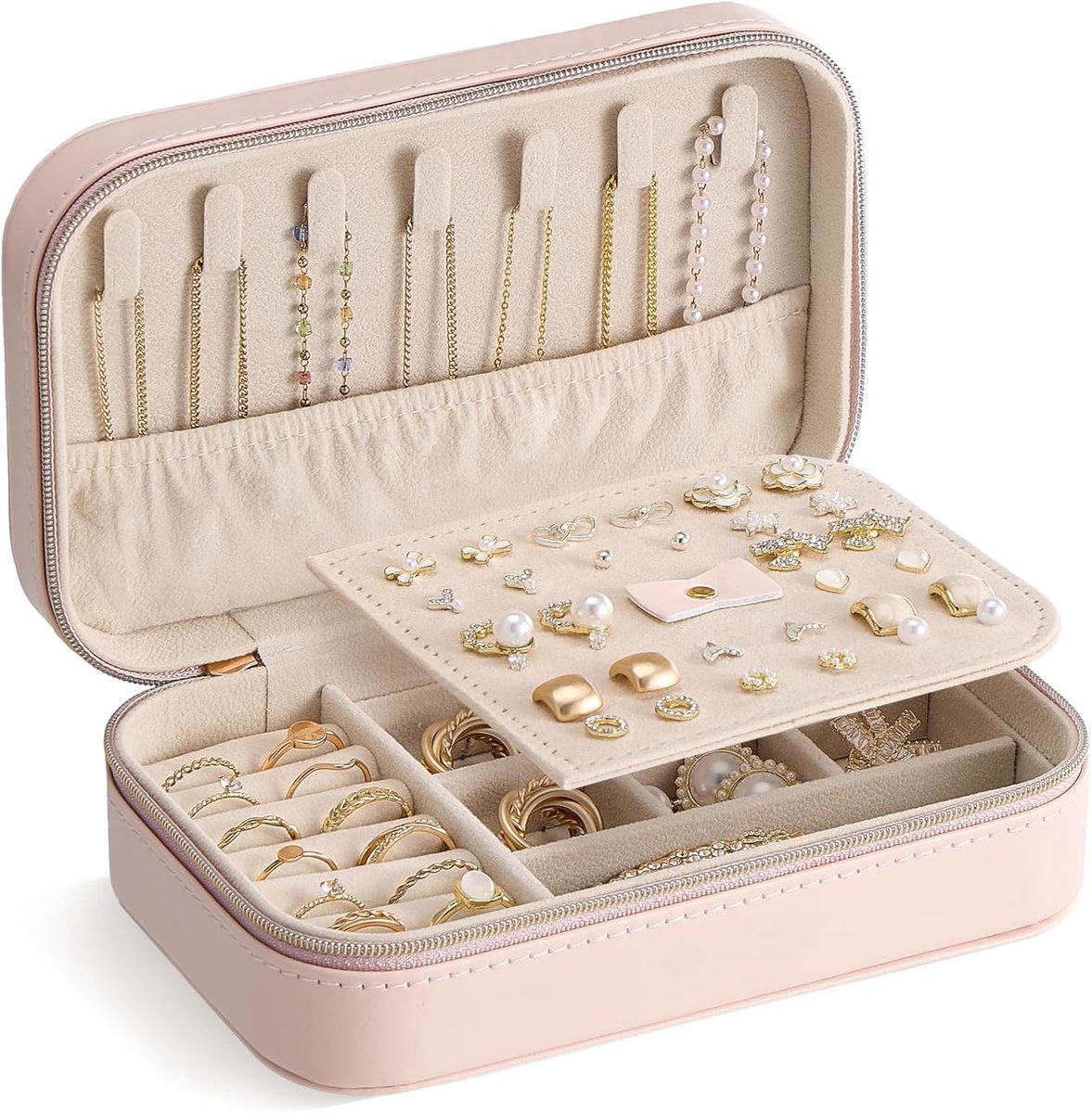 Reis juwelendoosje 17,5cm - compact en draagbaar - met extra opbergzak - ideaal voor sieraden - ShopVlot
