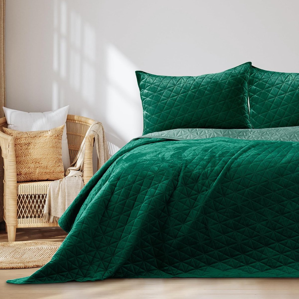 Bedsprei 220x240cm - Velvet Laila Green - Geometrisch patroon - Comfortabel en stijlvol - ShopVlot