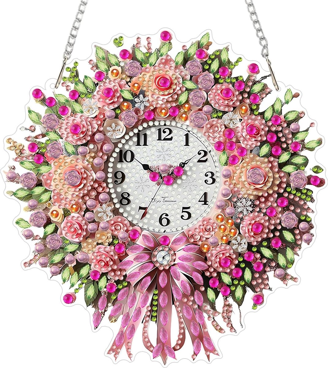Decoratieve klok - 5D diamant schilderij - roze rozen acryl - perfect voor huis en tuin - ShopVlot