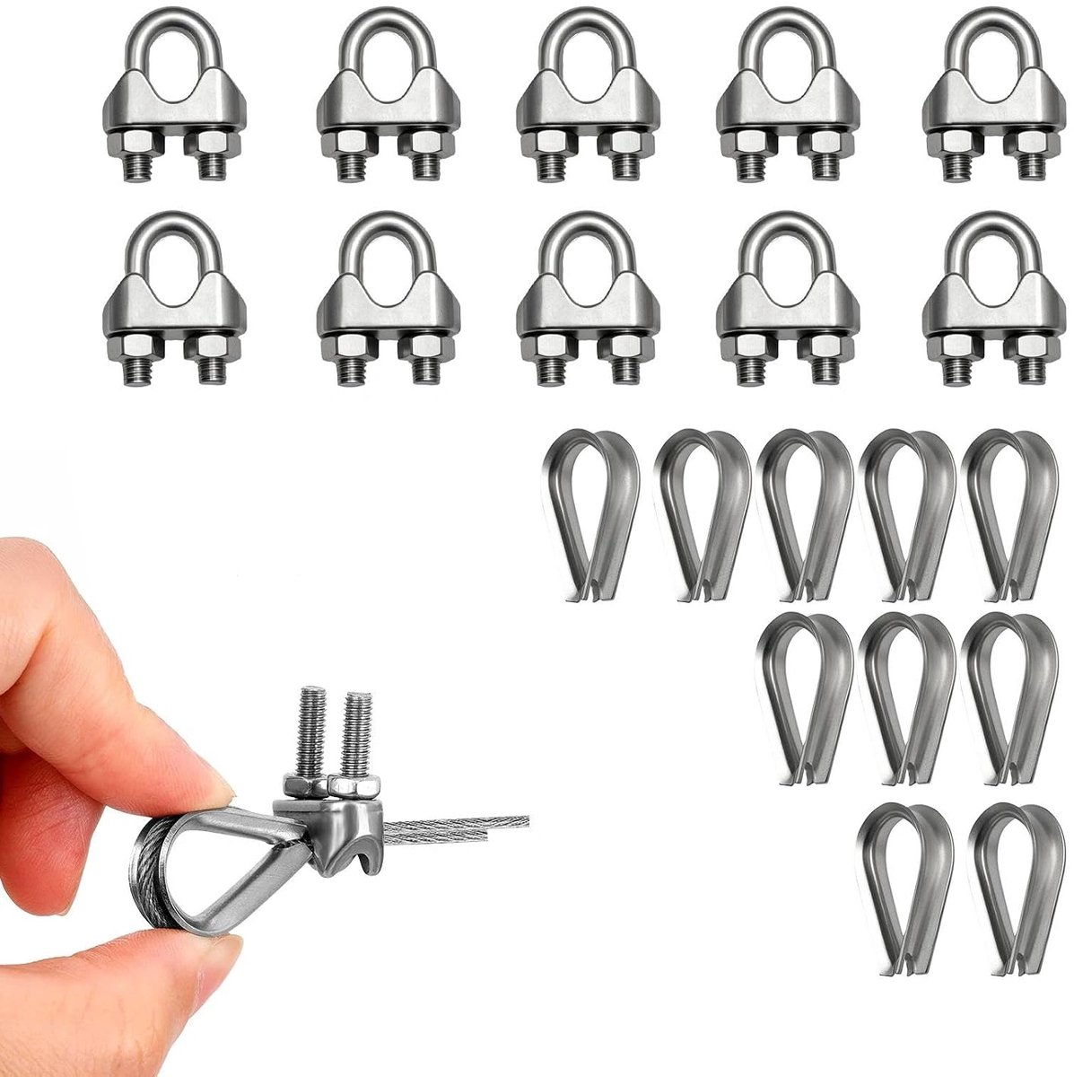 Draadkabelklem M5 - U-vormige roestvrij staal - 10 sets - snelle bevestiging voor touwen - ShopVlot