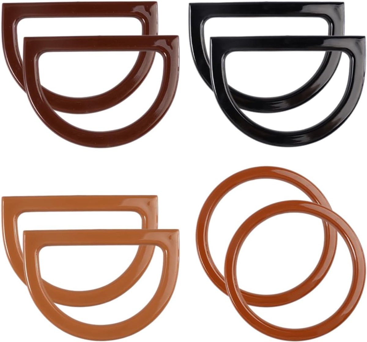 Handtasgrepen set van 8 - Houten D-vorm en O-vorm - Vintage uitstraling - Perfect voor handgemaakte tassen - ShopVlot