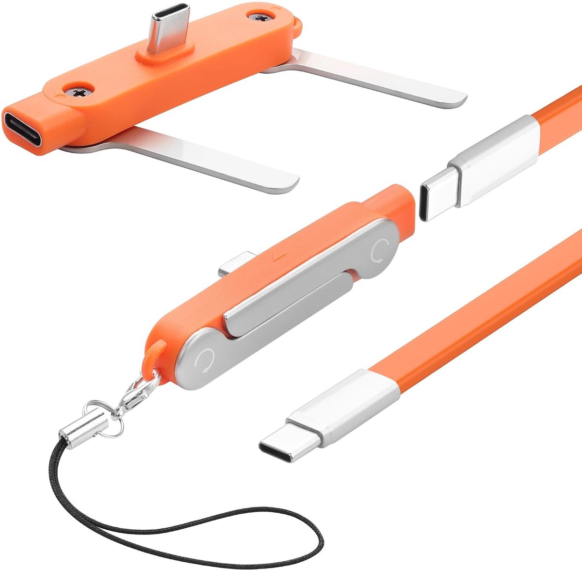 Mobiel toont 1,5 m Afneembare 2-in-1 USB C Oplaadkabel - Siliconen Kabel - 240W Ultra-snel opladen - ShopVlot