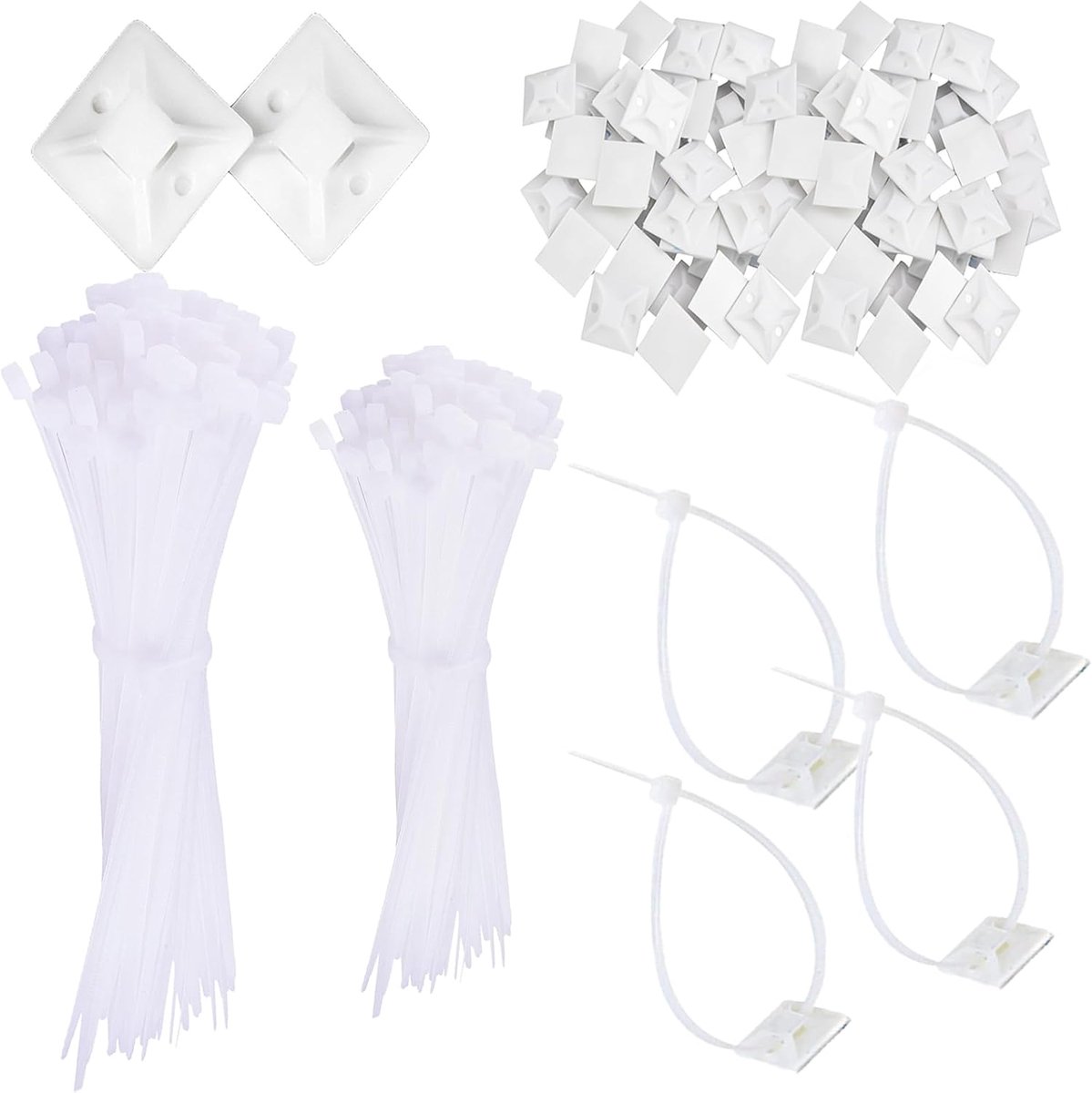 Kabelbinders set van 200 - Zelfklevende kabelbinders - 120mm/150mm met 100 sterke plakpads - ShopVlot