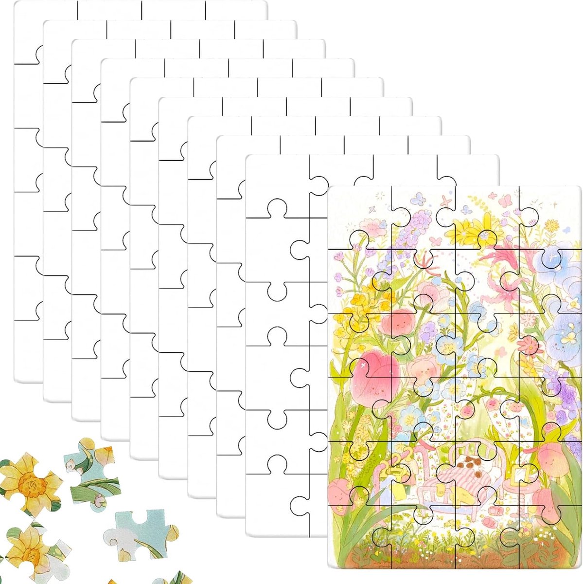 Lege puzzels 10 stuks - 15 x 10 cm - wit karton - voor personalisatie en educatieve spellen - ShopVlot