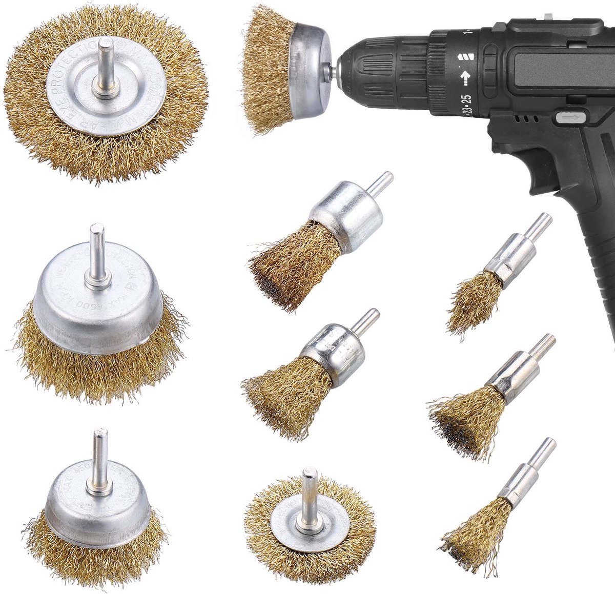 Draadborstelset 9-delig - Gecoat Messing - Voor Reinigen en Ontroesten - ShopVlot