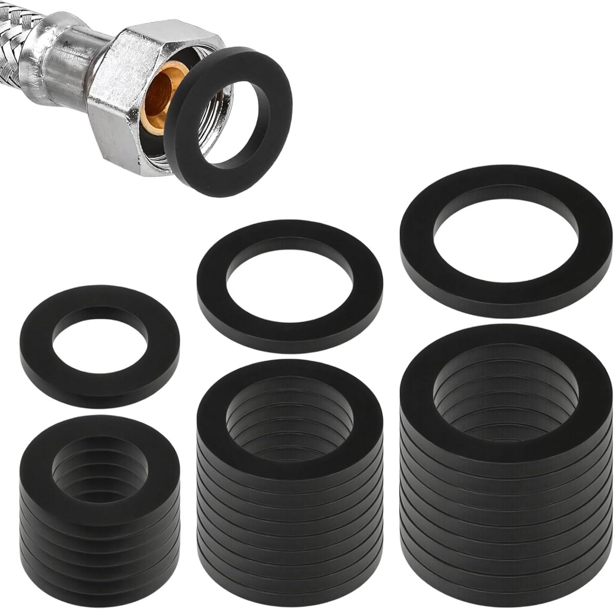 Sealing rings 1/2 inch, 3/4 inch, 1 inch - rubber - set van 30 - vervangingsgaskets voor waterkranen en douches - ShopVlot